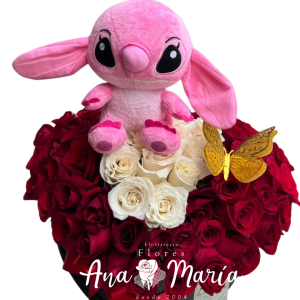 rosas rojas en forma de corazon oso stitch